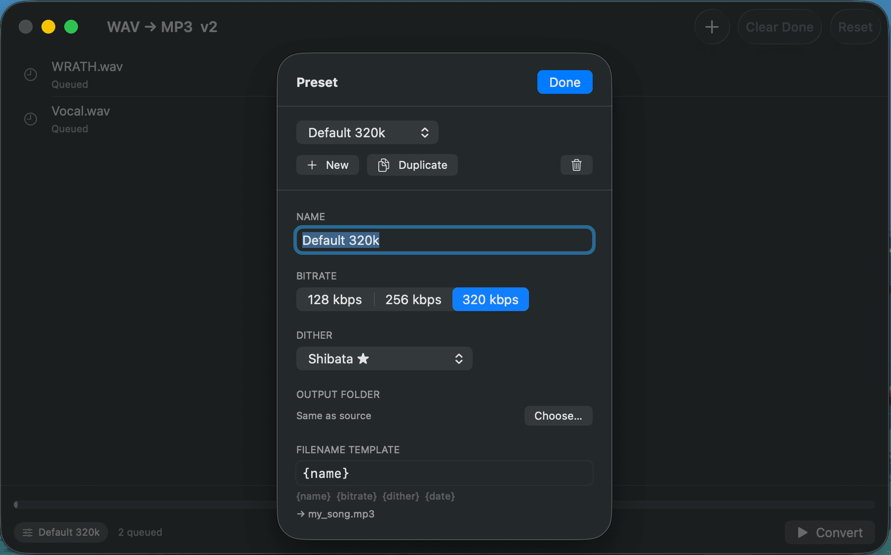 Simple Media Converter — preset settings